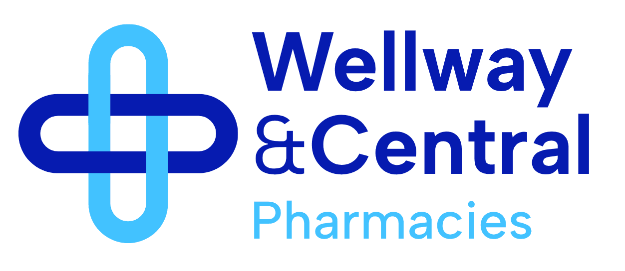 Wellway and Central Pharmacies logo and text.