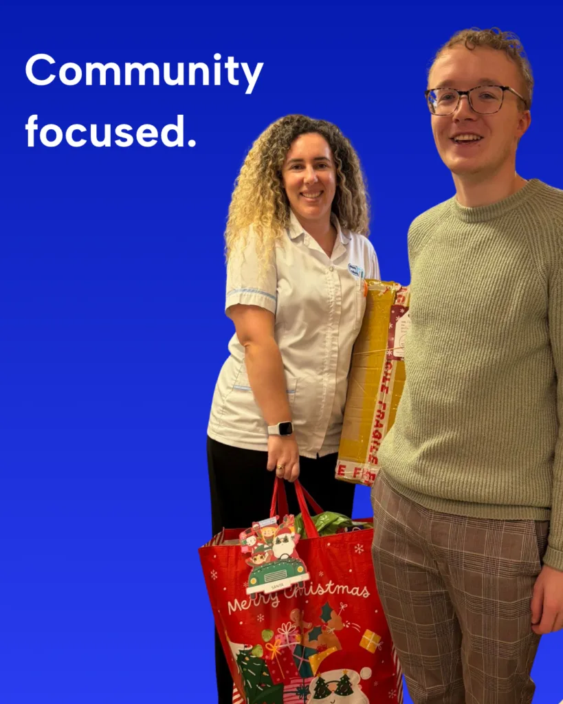Community Focused Pharmacy Rafa and Adam with gifts sourced for the North Northumberland Christmas appeal.